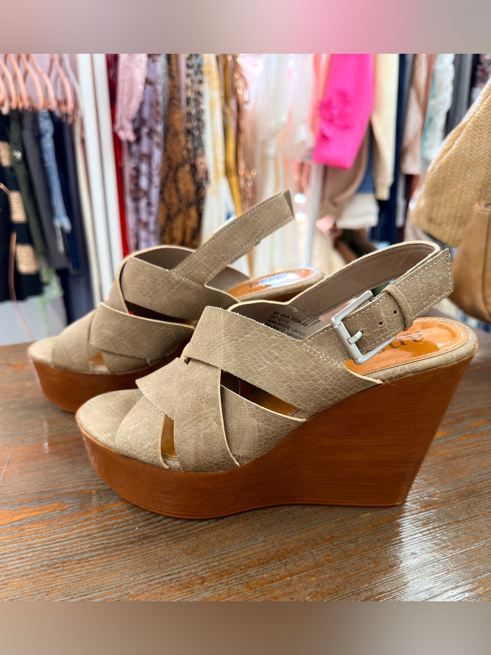 🍀3/$30 a.n.a Tan Crisscross Platform Wedge Sandals